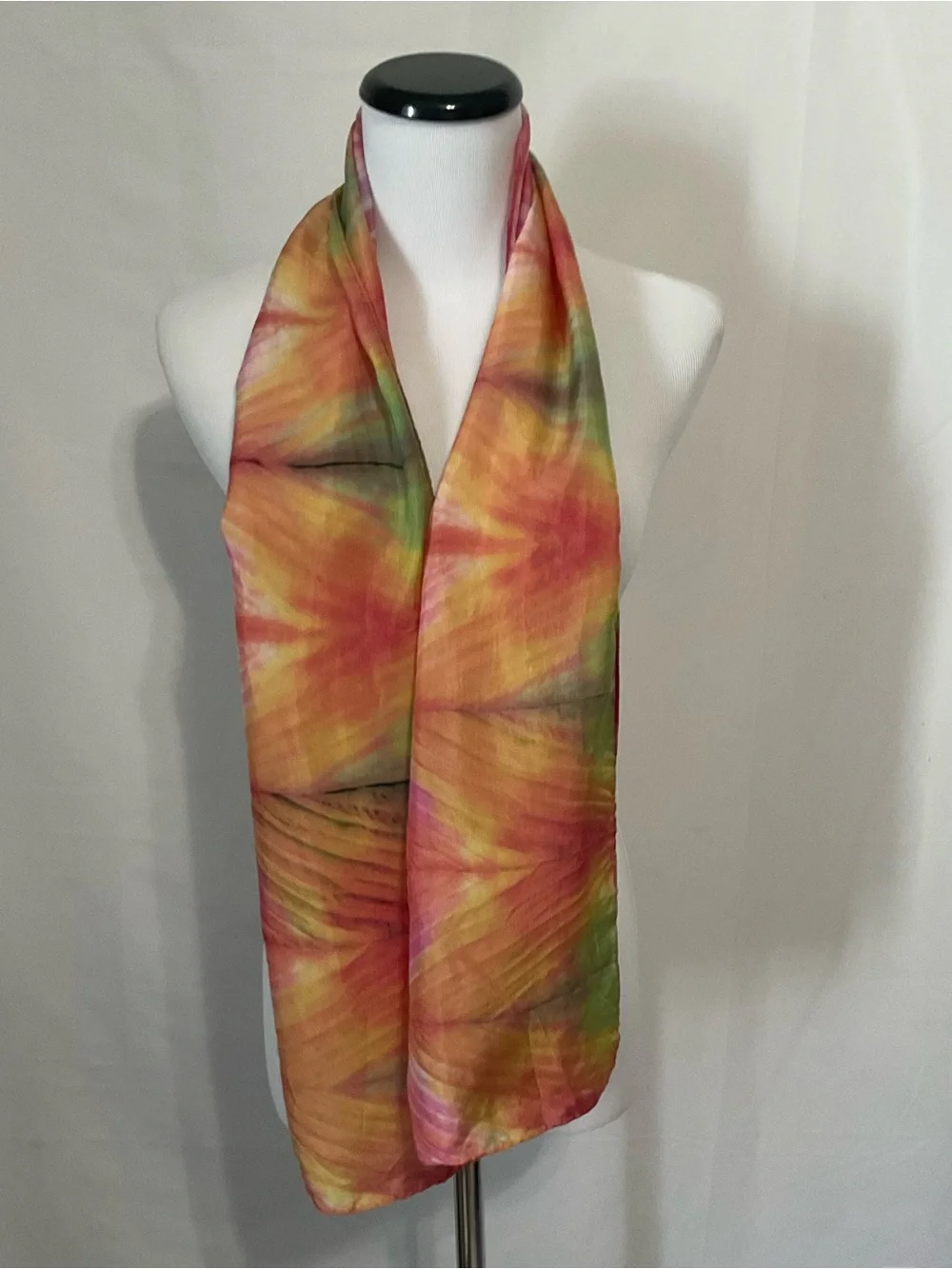 Vibrant Watercolor Oblong Silk Scarf in Pink, Yellow & Green
